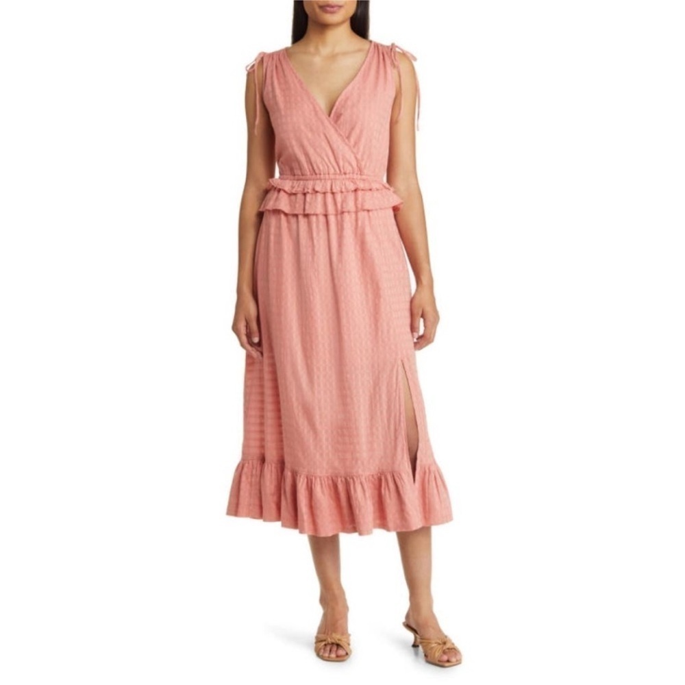 Caslon Faux Wrap Ruffle Dobby Dress NWOT